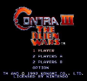 Nintendo Super System: Contra 3: The Alien Wars screen shot title